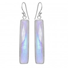 Rainbow moonstone rectangle 925 silver bezel earring